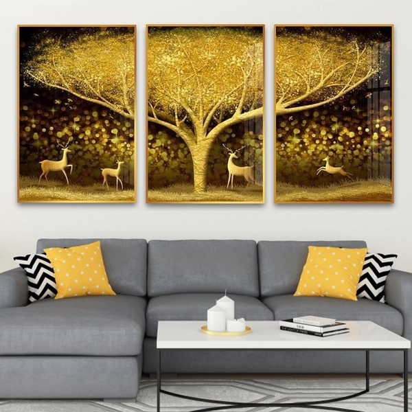 Tranh treo tường nai vàng và cây vàng lộng lẫy