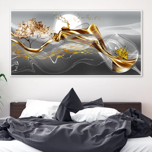 Tranh treo tường hươu vàng dưới ánh trăng 3