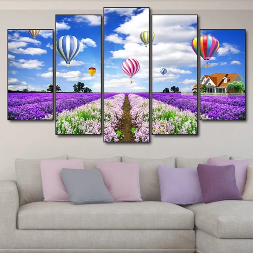 Tranh treo tường đồng hoa tím và khí cầu