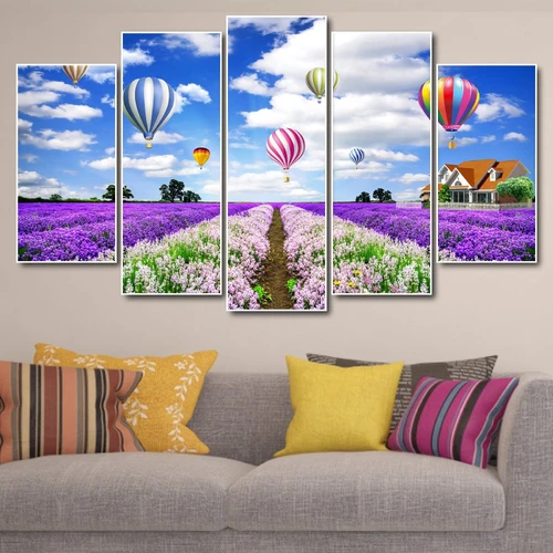 Tranh treo tường đồng hoa tím và khí cầu