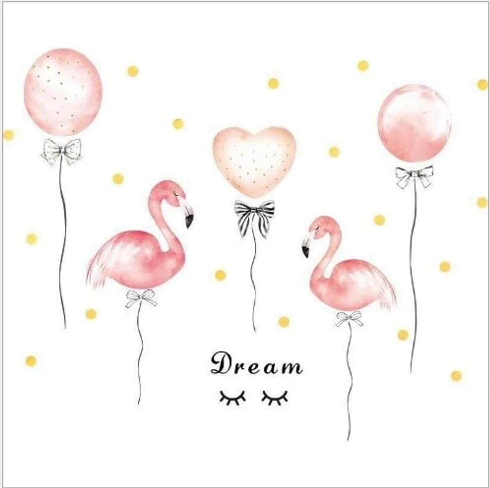 Decal dán tường hồng hạc và bong bóng