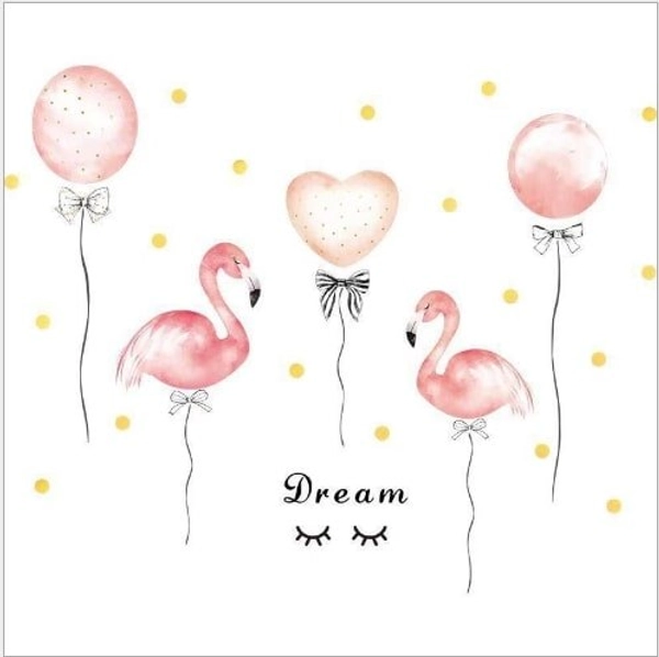 Decal dán tường hồng hạc và bong bóng