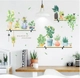 Decal treo tường kệ gỗ và chậu cây xanh