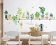 Decal treo tường kệ gỗ và chậu cây xanh