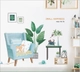 Decal treo tường sofa chậu cây xanh và mèo