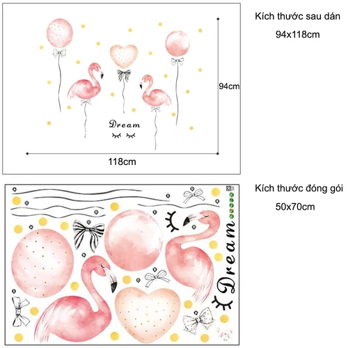 Decal dán tường hồng hạc và đôi cánh