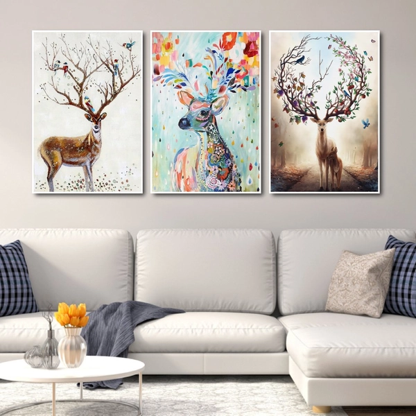 Tranh Treo Tường Hươu Hoa Tài Lộc