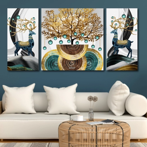 Tranh trừu tượng cây nghệ thuật và đôi hươu