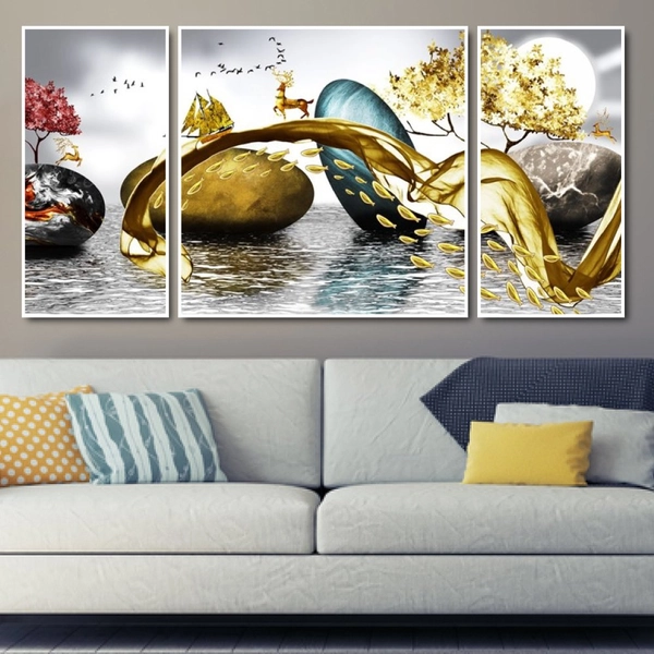 Tranh nghệ thuật trừu tượng nai vàng vượt biển