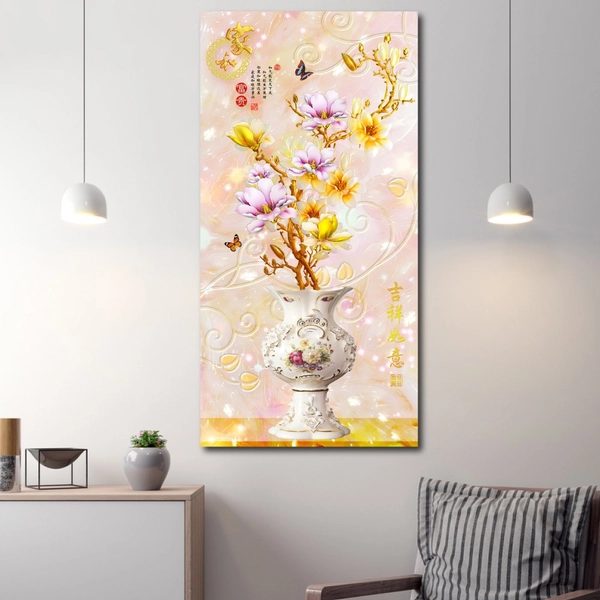 Tranh treo tường 3D chậu hoa sứ vàng