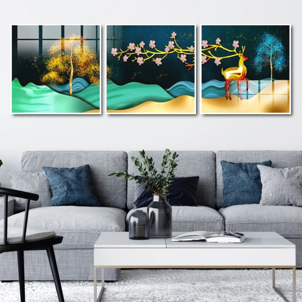 Tranh treo tường nai và hoa