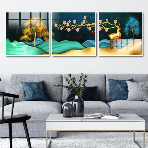 Tranh treo tường nai và hoa