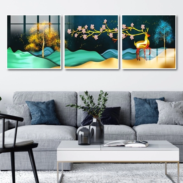 Tranh nghệ thuật trừu tượng nai và hoa