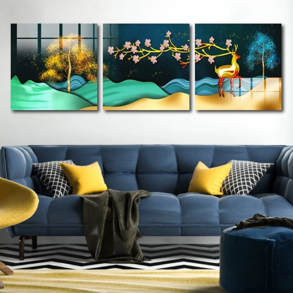 Tranh treo tường nai và hoa