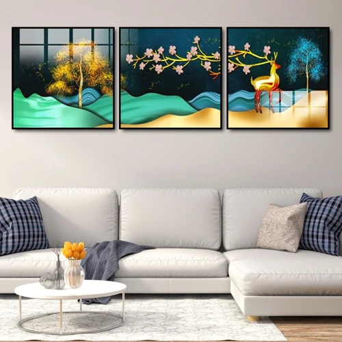 Tranh treo tường nai và hoa