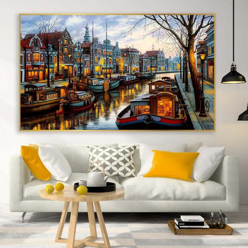 Tranh treo tường thành phố sơn dầu 2