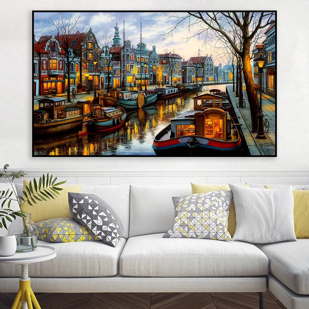 Tranh treo tường thành phố sơn dầu 2