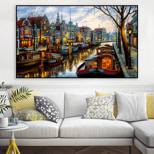 Tranh treo tường thành phố sơn dầu 2