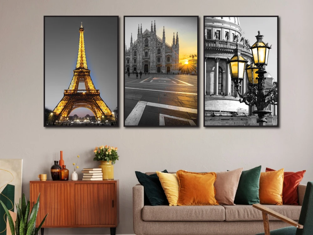 Tranh treo tường phong cảnh châu âu tháp eiffel tỏa sáng