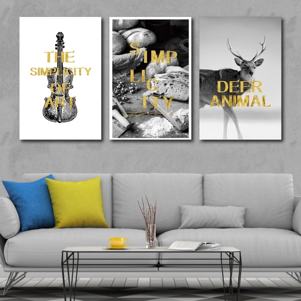 Tranh treo tường phong cách trắng đen hươu và đàn violin nghệ thuật