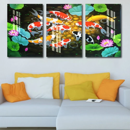 tranh treo tường cửu ngư và sen hồng