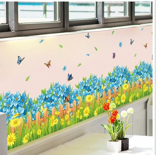 Decal dán tường hoa xanh chen sắc vàng