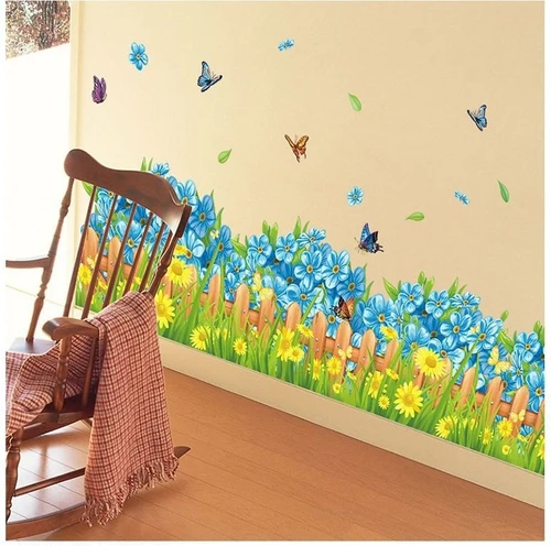 Decal dán tường hoa xanh chen sắc vàng