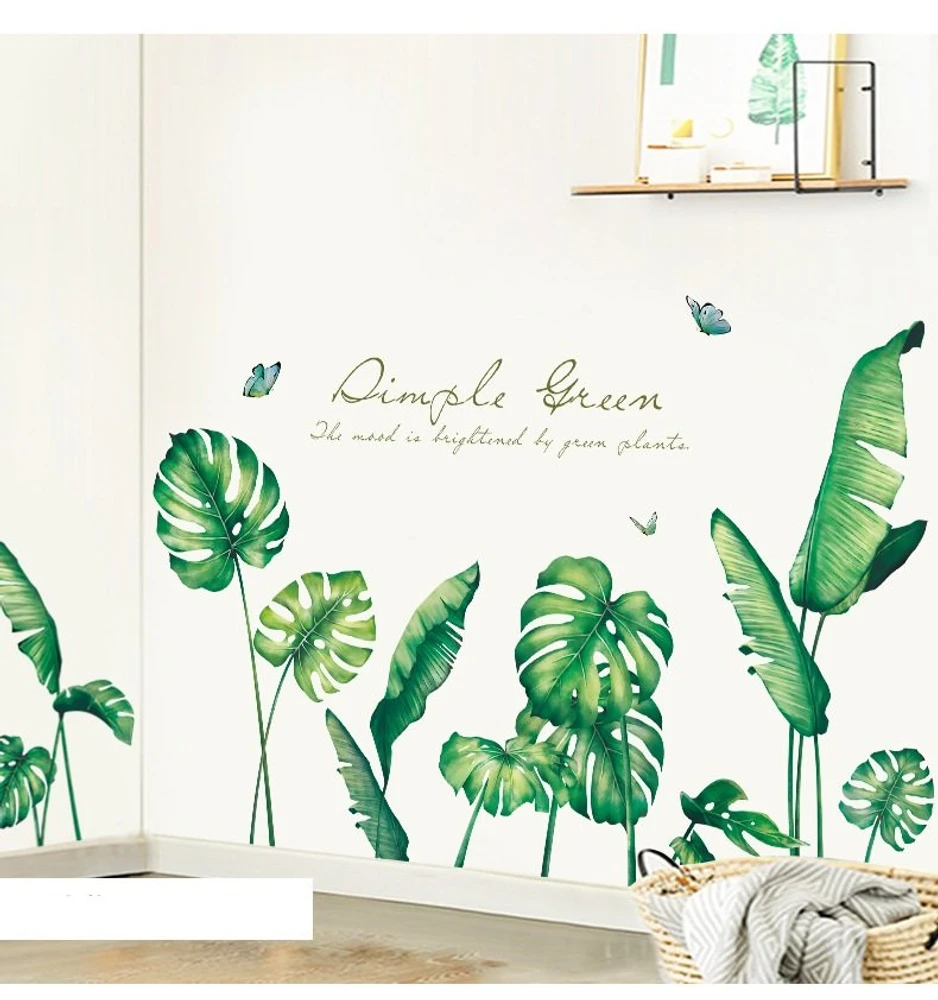 Decal dán tường lá xanh mát mẻ