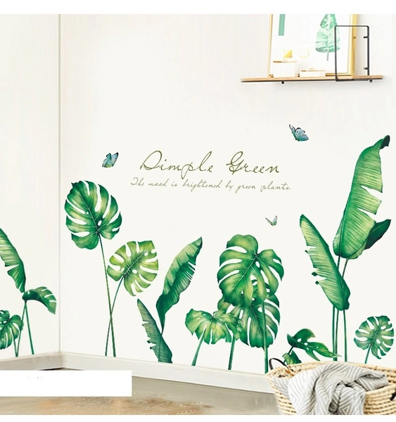 Decal dán tường lá xanh mát mẻ size lớn