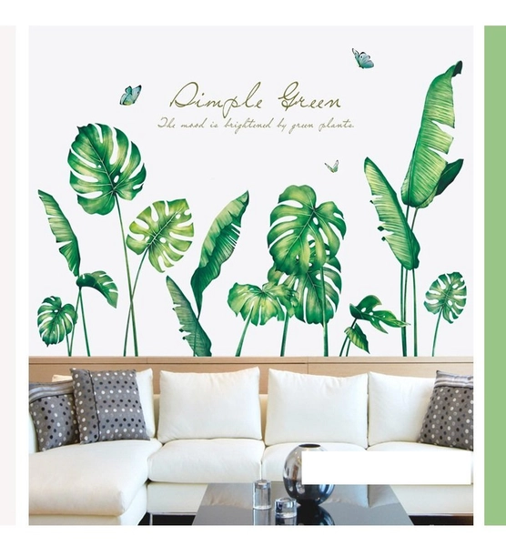 Decal dán tường lá xanh mát mẻ size lớn
