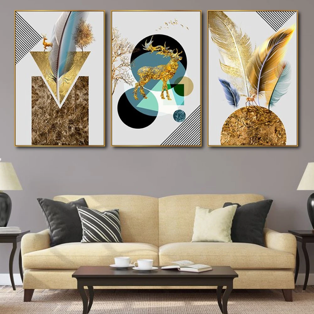 Tranh treo tường nghệ thuật nai và lông vũ