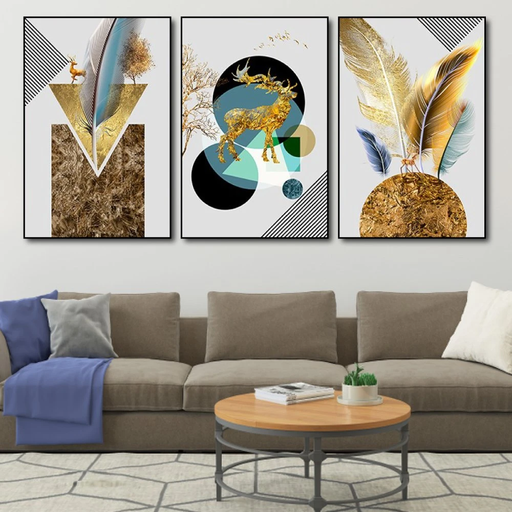 Tranh treo tường nghệ thuật nai và lông vũ