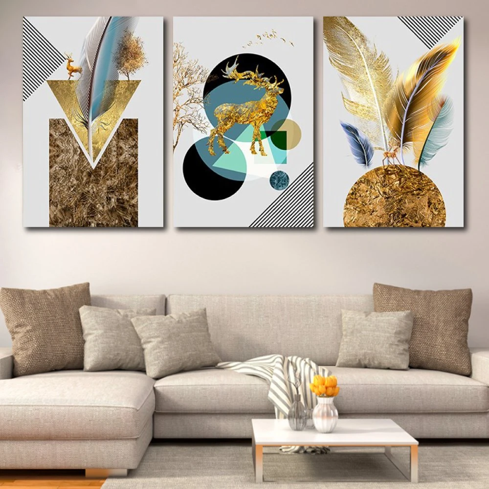 Tranh treo tường nghệ thuật nai và lông vũ