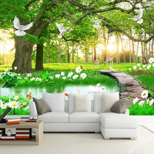 Tranh Dán Tường 3D Rừng Cây Xanh