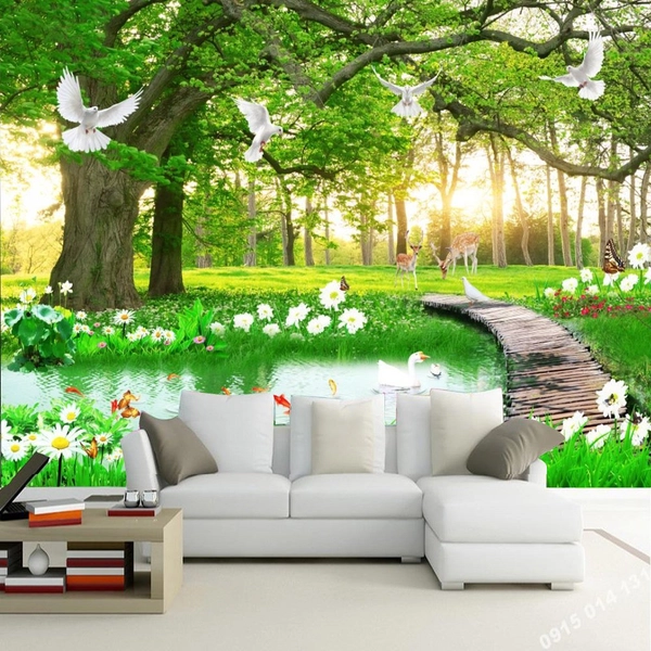 Tranh Dán Tường 3D Rừng Cây Xanh