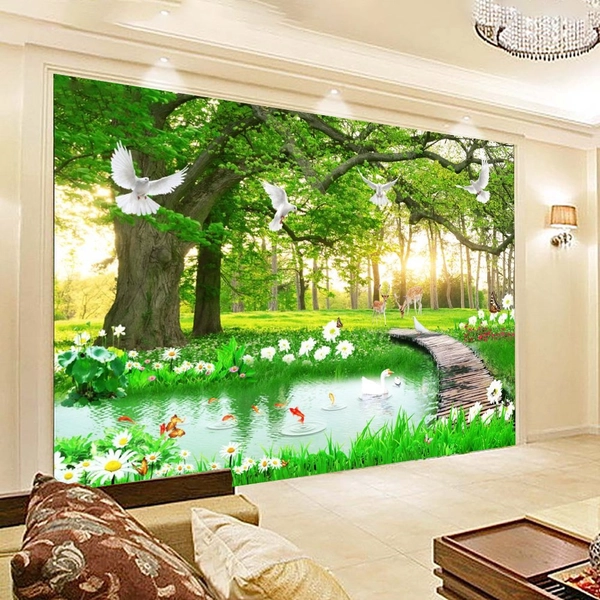 Tranh Dán Tường 3D Rừng Cây Xanh