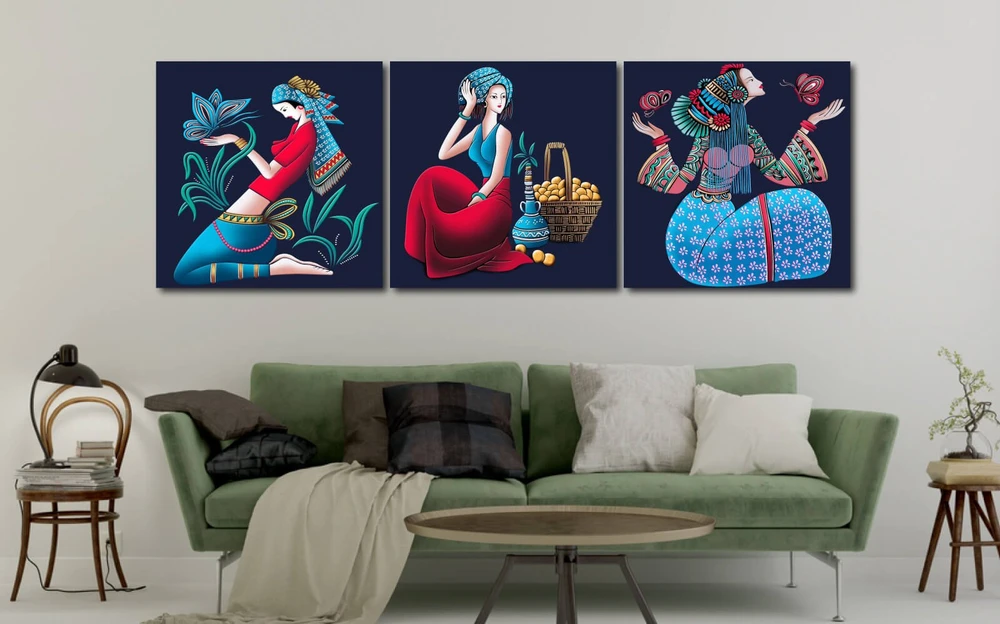 Tranh treo tường bộ 3 cô gái nghệ thuật (HG)