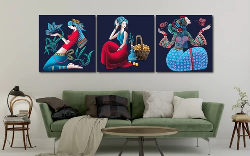 Tranh treo tường bộ 3 cô gái nghệ thuật (HG)