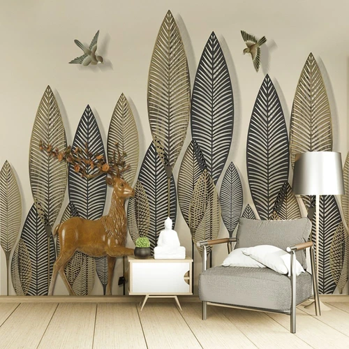 Tranh dán tường lá và nai nghệ thuật