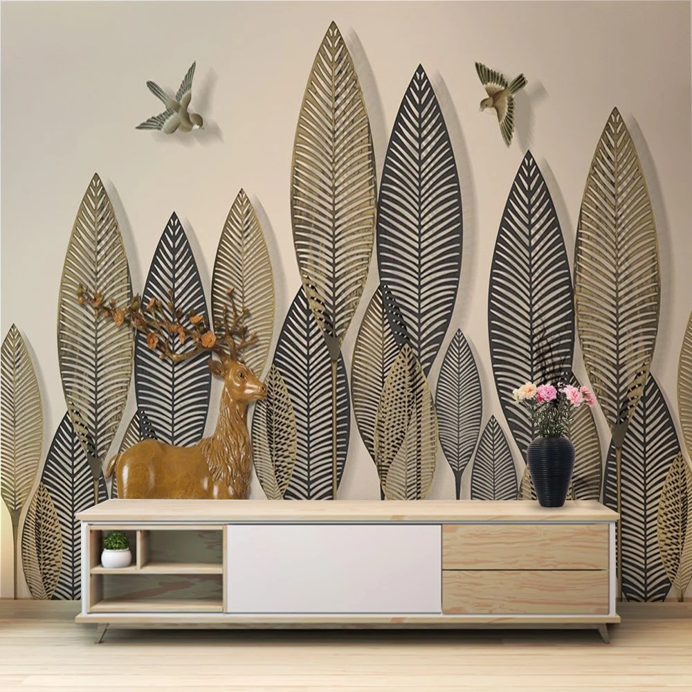 Tranh dán tường lá và nai nghệ thuật