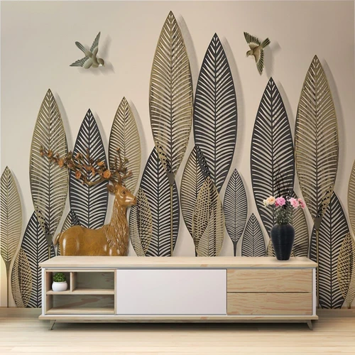 Tranh dán tường lá và nai nghệ thuật