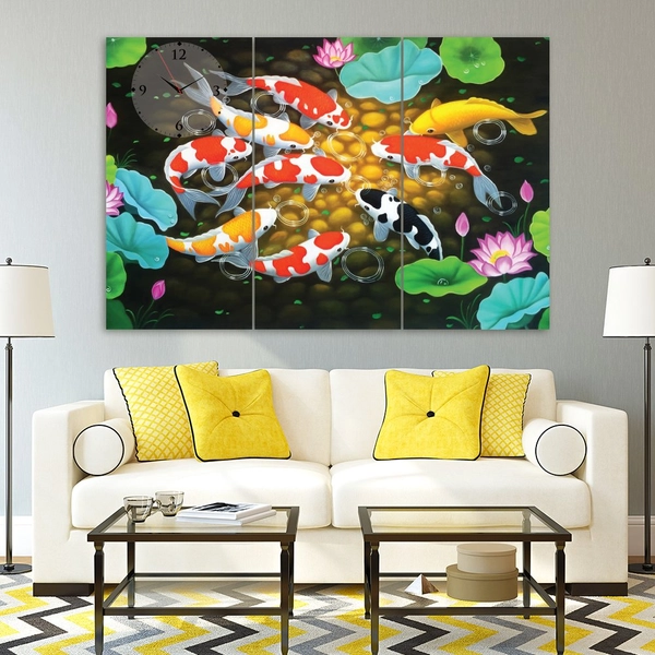 Tranh Đồng Hồ 3D Cửu Ngư Quần Hội