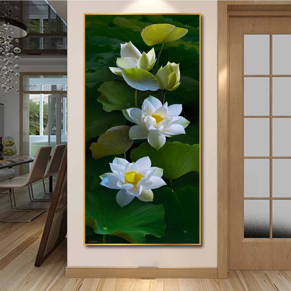 Tranh treo tường sen trắng nở rộ