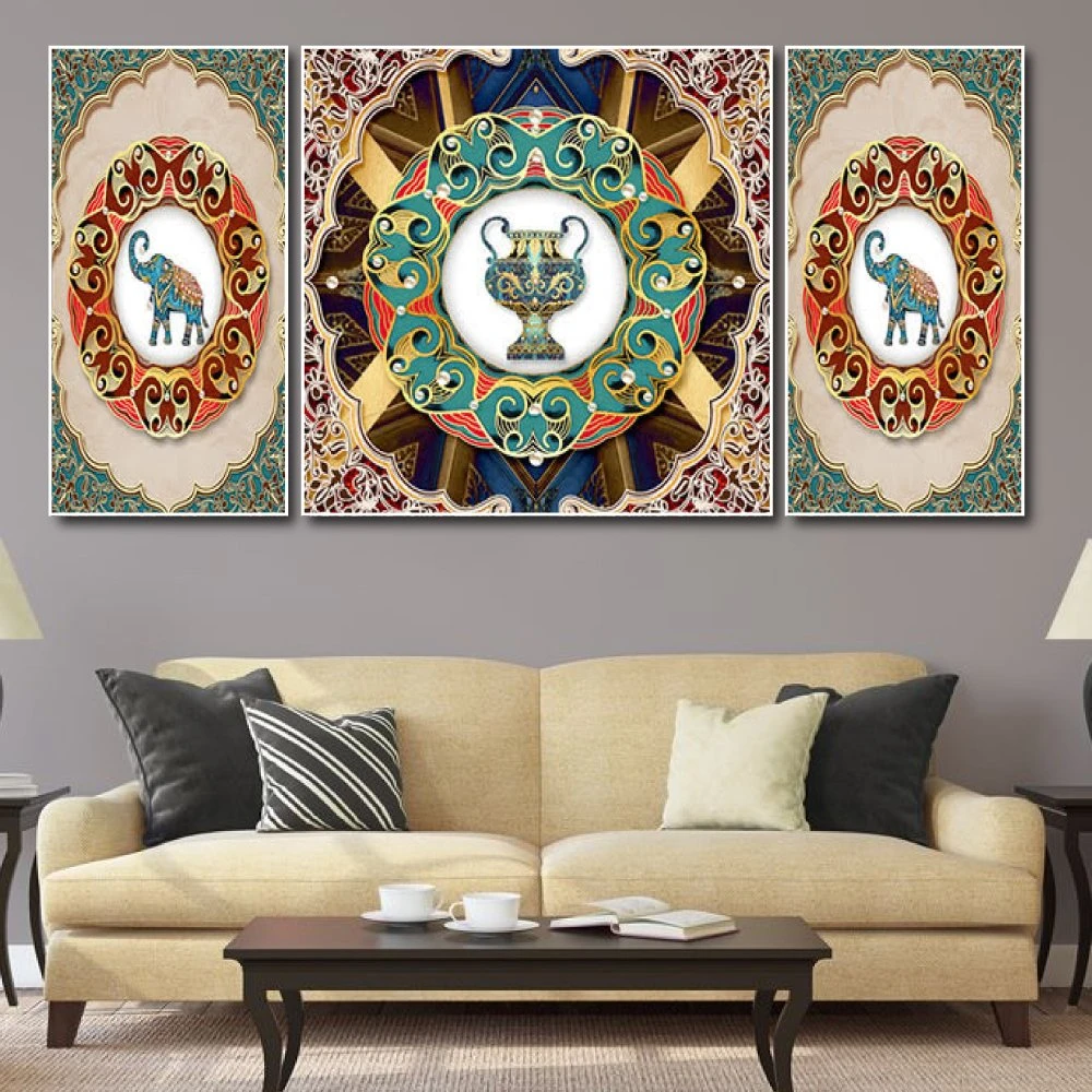 Tranh treo tường voi và hoa văn