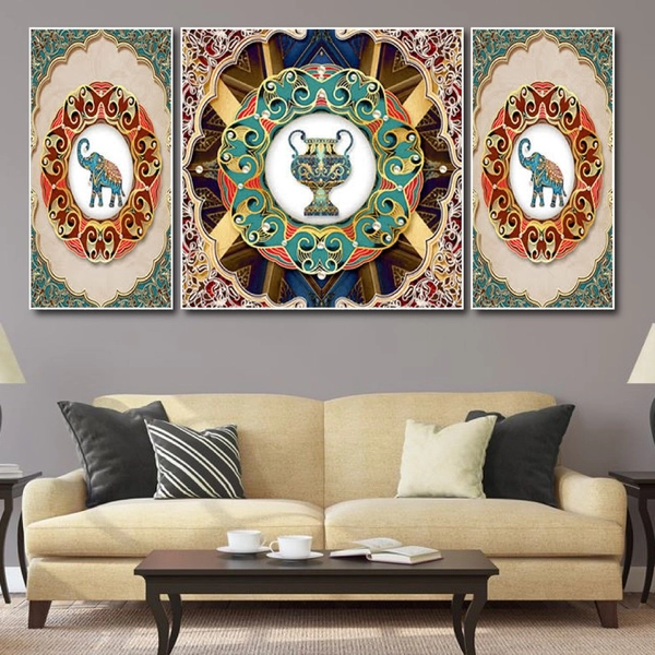 Tranh treo tường voi và hoa văn