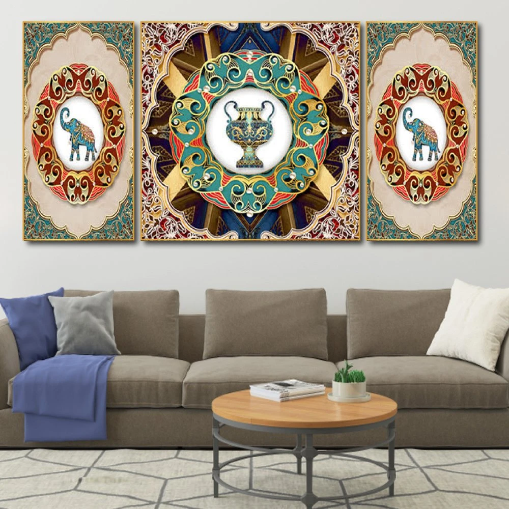 Tranh treo tường voi và hoa văn