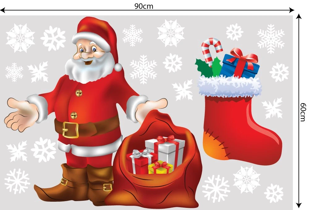 Decal trang trí combo ông già noel và hộp quà đỏ