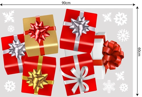 Decal trang trí combo ông già noel và hộp quà đỏ