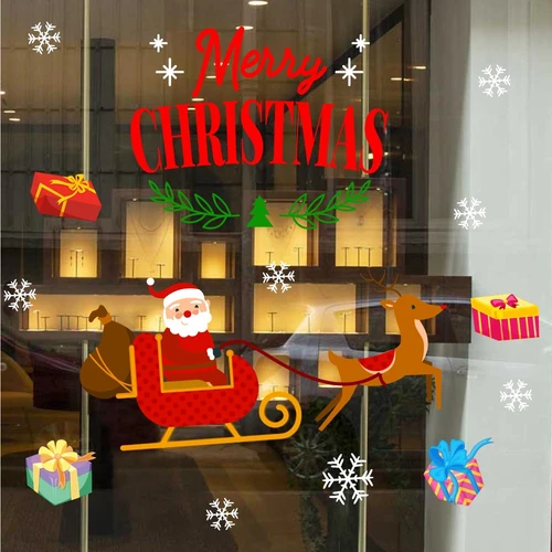 Decal trang trí noel ông già noel và túi quà hạnh phúc