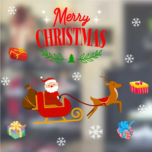 Decal trang trí noel ông già noel và túi quà hạnh phúc